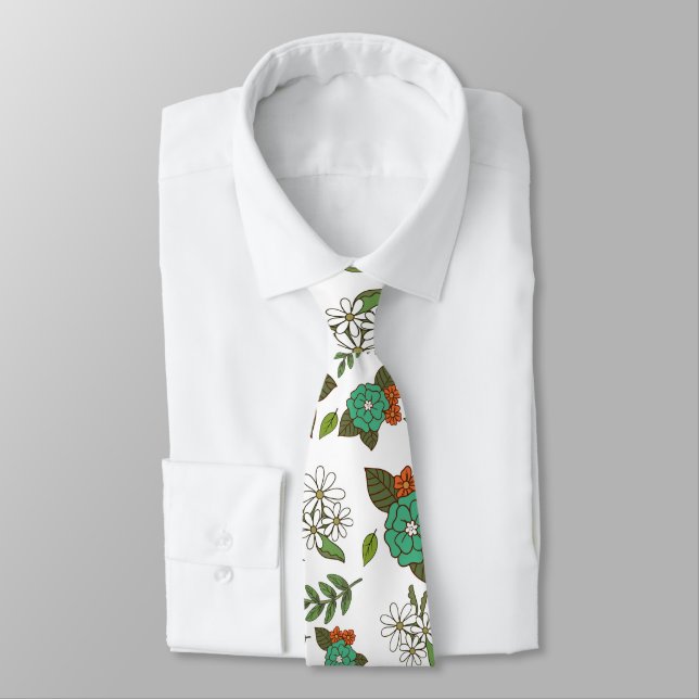 Retro vit och grön blomster slips (Bunden)