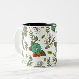 Retro vit och grön blomster Två-Tonad mugg