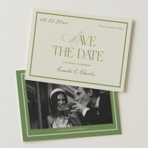Retro vit och grön bröllopsbild för Save the date