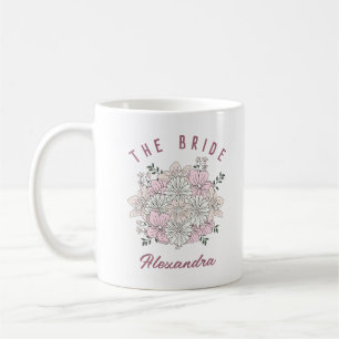 Retro Vit Rosa Blomma Anpassat Namn Brud Mugg