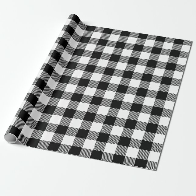 Retro Vit Svart Jul Nyår Tartan Plaid Presentpapper (Utrullad)