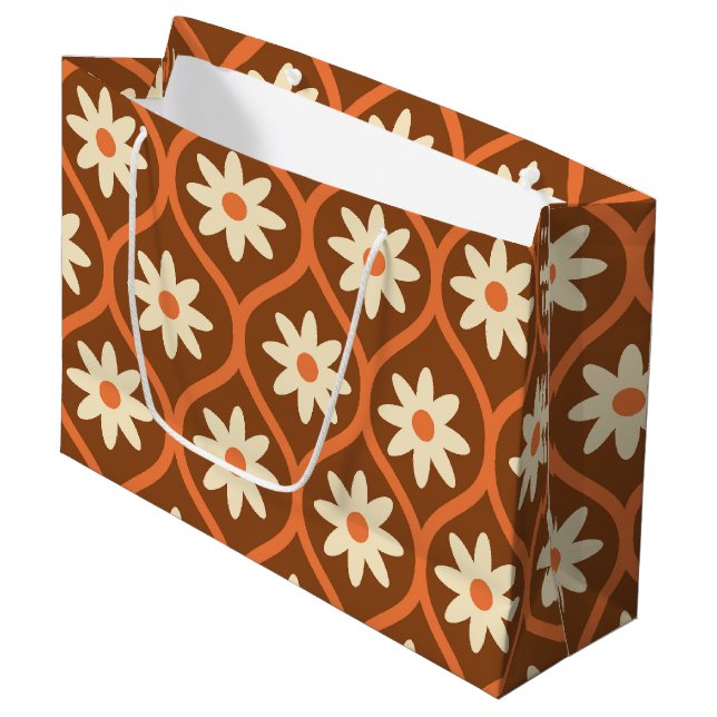Retro vita blommor på brun vintage Ogee (Framsidan Vinklad)