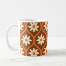 Retro vita blommor på brun vintage Ogee Kaffemugg