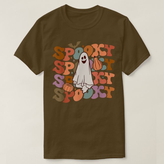Retro Vitnage Spooky Ghost Pumpkin Funny Halloween T Shirt (Design framsida)