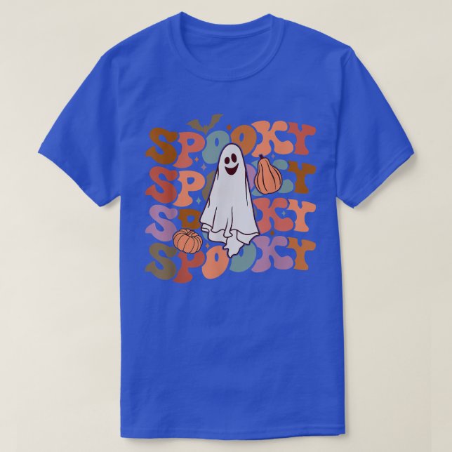 Retro Vitnage Spooky Ghost Pumpkin Funny Halloween T Shirt (Design framsida)