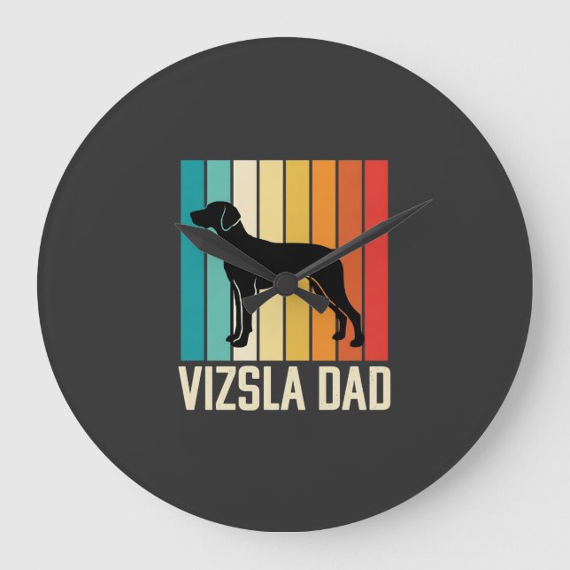 Retro Vizsla Pappa Hund Silhuett Stor Klocka (Framsida)