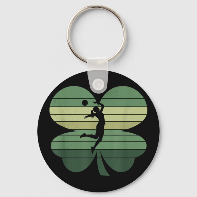 Retro Volleyball Shamrock Patricks Day Women Manar Nyckelring (Framsida)