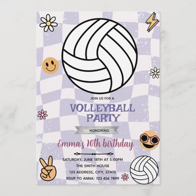 Retro volleyboll festinladning inbjudningar (Framsida)