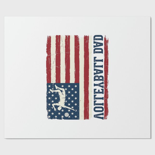 Retro Volleyboll Pappa Patriotisk Flagg Shirt Desi Presentpapper (Platt)