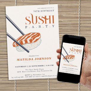 Retro Vuxen Sushi Party 70:e födelsedagen Inbjudningar