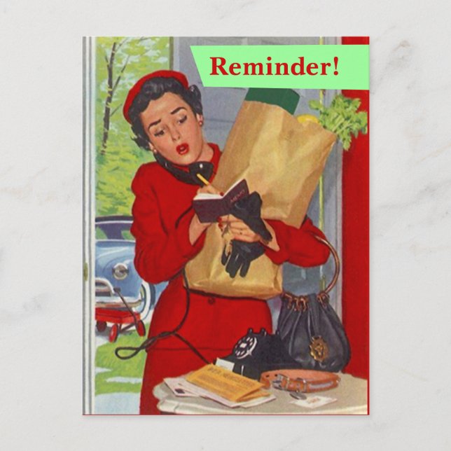 Retro vycard Busy Dam Möte påminnelsedator Vykort (Framsida)