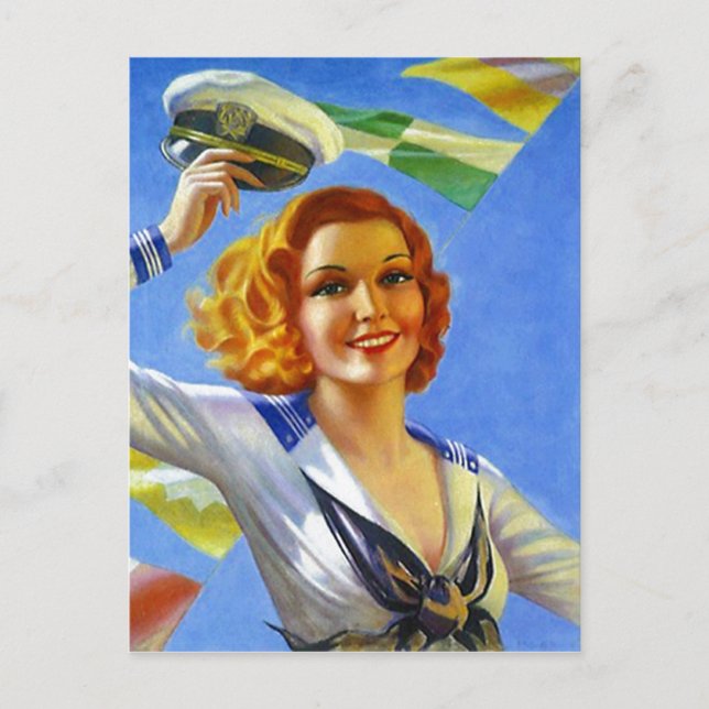 Retro vycard Sailor's Gal Pin-Up Girl Sailing Vykort (Framsida)