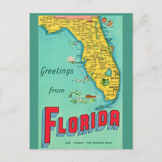 Retro vykort av Florida  (Framsida)