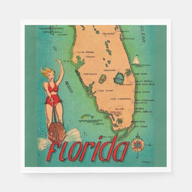 Retro vykort av Florida  Pappersservett (Framsidan)