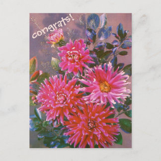 Retro vykort bukett av rosa georginer
