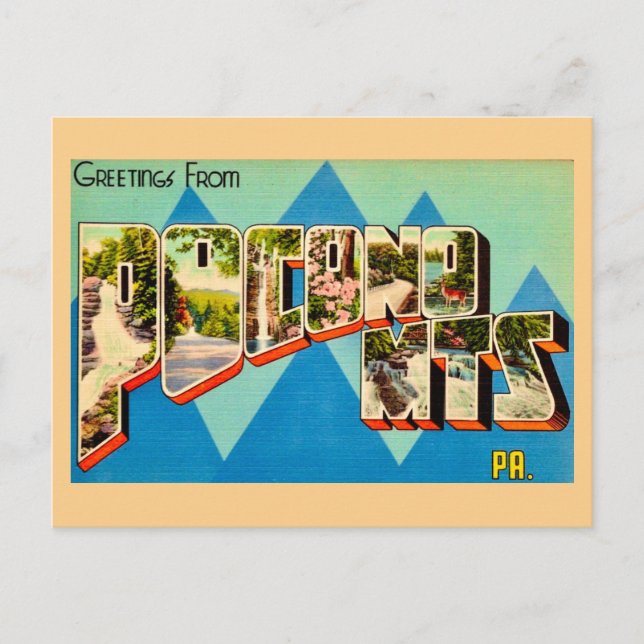 Retro vykort  Pocono Mountains  (Framsida)