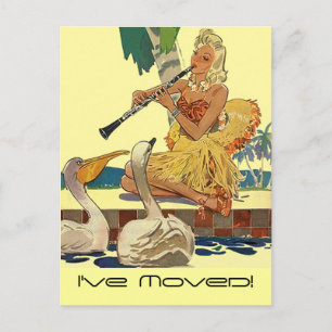 Retro-vykort Vintage Dam Bassäng Side Svanar Tropi Meddelande Vykort
