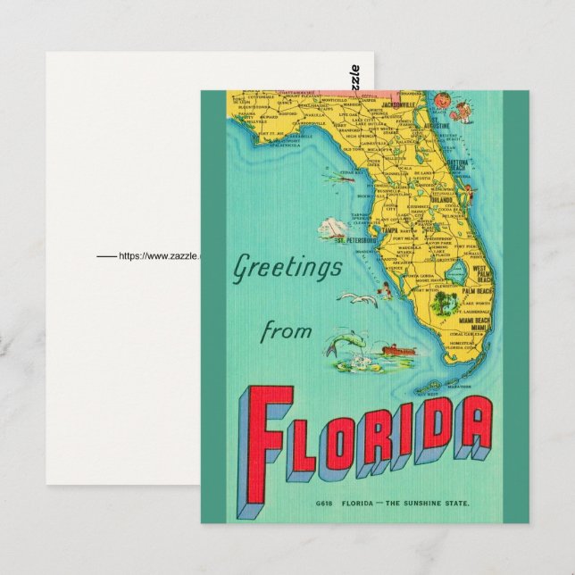 Retro vykortskarta över Florida  Vykort (Fram/baksida)