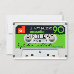 Retro W Audiotape 90:e födelsedagsfest inbjudan