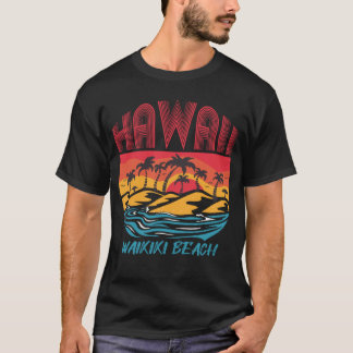 Retro Waikiki Beach Hawaii Handflatan träd Ocean S T Shirt