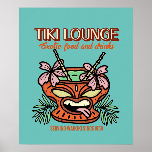 Retro Waikiki Tiki Lounge Print på Brown Poster (Framsidan)