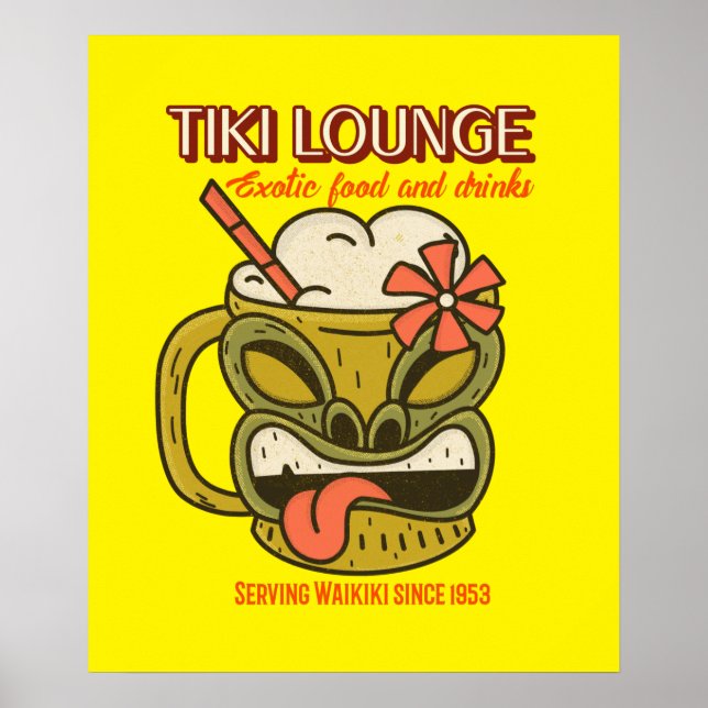 Retro Waikiki Tiki Lounge Print på Brown Poster (Framsidan)