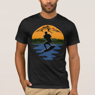 Retro Wakeboard Vatten Skier Orange Sunset T Shirt