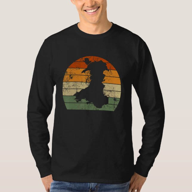 Retro Wales Welsh Karta Sunset St Davids Day T Shirt (Framsida)