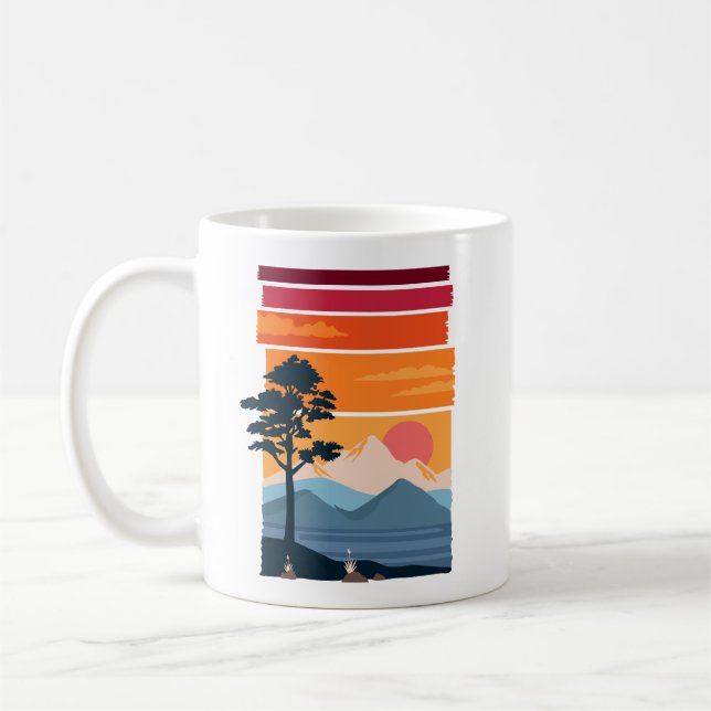 Retro Wanderlust Solnedgång Berg Naturens Skönhet Kaffemugg (Vänster)