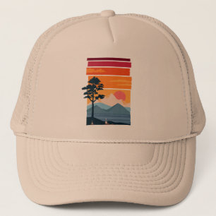 Retro Wanderlust Solnedgång Berg Naturens Skönhet Keps
