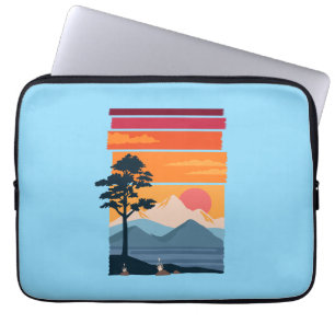 Retro Wanderlust Solnedgång Berg Naturens Skönhet Laptop Fodral