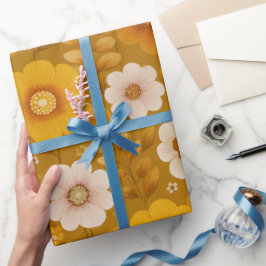 Retro Warm Tone Flower Mustard Floral Pattern Presentpapper