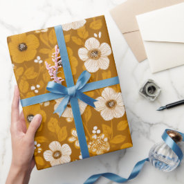 Retro Warm Tone Flower Mustard Floral Pattern Presentpapper