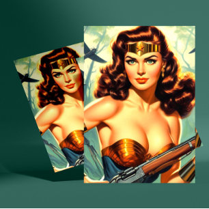Retro Warrior Kvinna Vykort