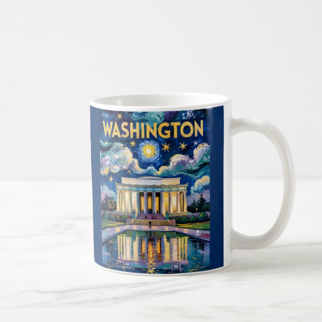 Retro Washington DC Lincoln Memorial Van Gogh Art Kaffemugg (Höger)