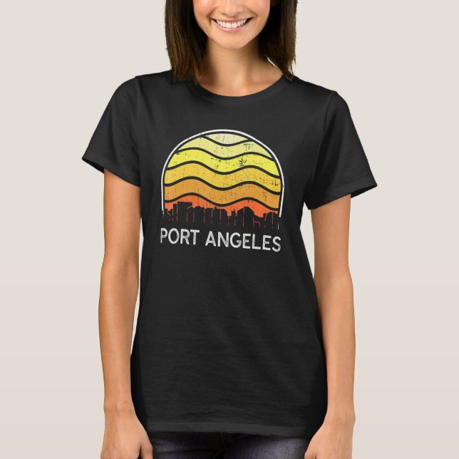 Retro Washington Port Angeles Visitors Skyline Vin T Shirt (Framsida)