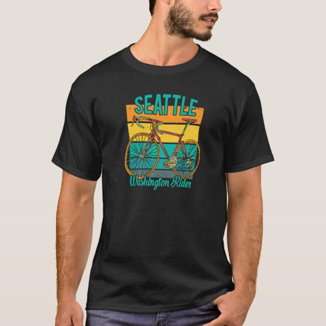 Retro Washington Rider for Seattle Bicycle Enthus T Shirt (Framsida)
