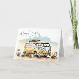 Retro Watercolor Buss med blommor Kort