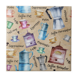 Retro Watercolor Coffee Pots Kopp Seamless Mönster Kakelplatta