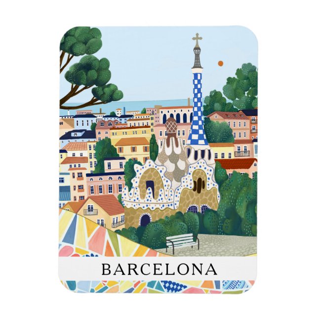 Retro Watercolor Coloful Barcelona Spain Travel   Magnet (Vertikal)