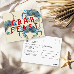 Retro Watercolor Crab Feast Vykort