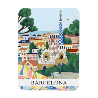 Retro Watercolor Färgrik Barcelona Spanien Resa Magnet