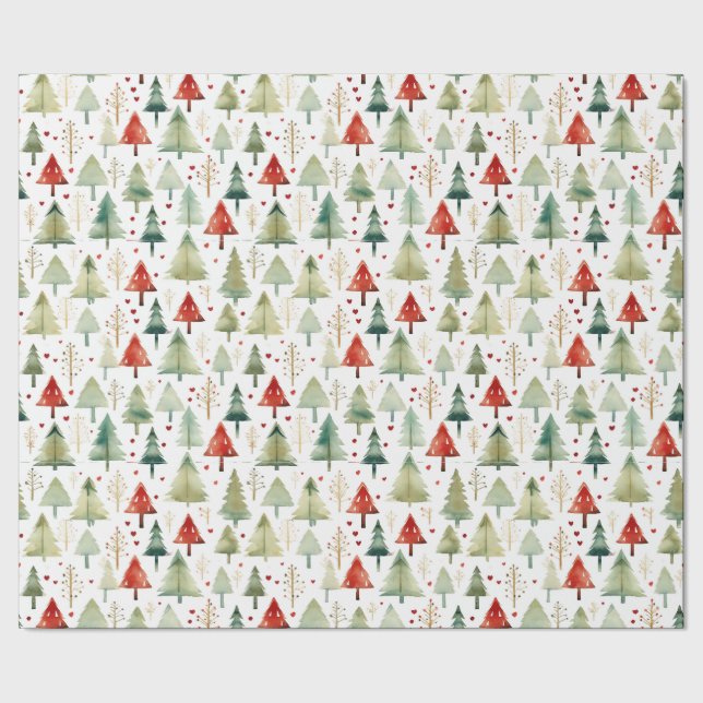 Retro Watercolor Julgranar jul Presentpapper (Seam)