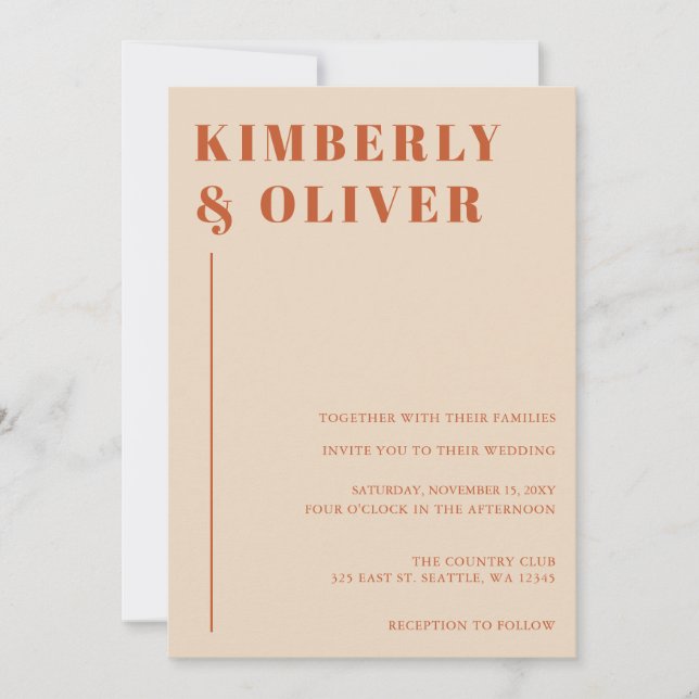 Retro Watercolor Rand Terracotta Orange Bröllop Inbjudningar (Framsida)