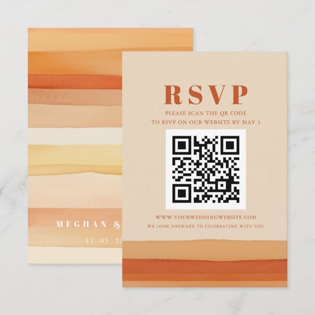 Retro Watercolor Rand Terracotta Orange QR CODE OSA Kort (Fram/baksida)