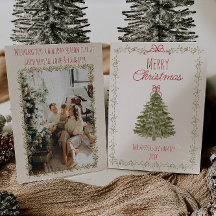 Retro Watercolor Red Grönt jul Bow Träd