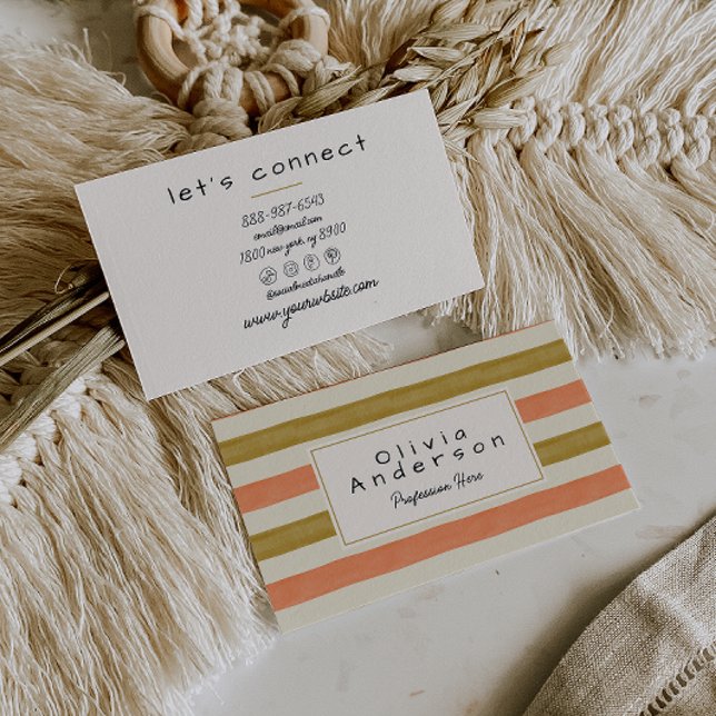 Retro Watercolor Red Grönt Rand Trendig Boho Visitkort (Skapare uppladdad)