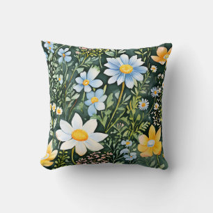 Retro Watercolor Wildblommor Seamless Mönster Kudde