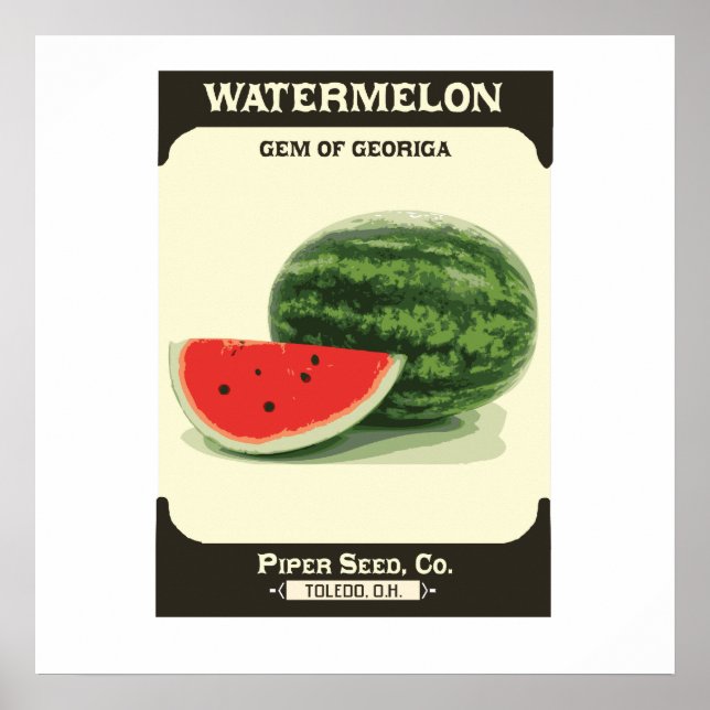 Retro Watermelon Seed Packet Melon Poster Skriv ut (Framsidan)