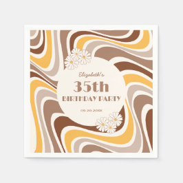 Retro Wave Artistic Flower Arch Brown Birthday Pappersservett